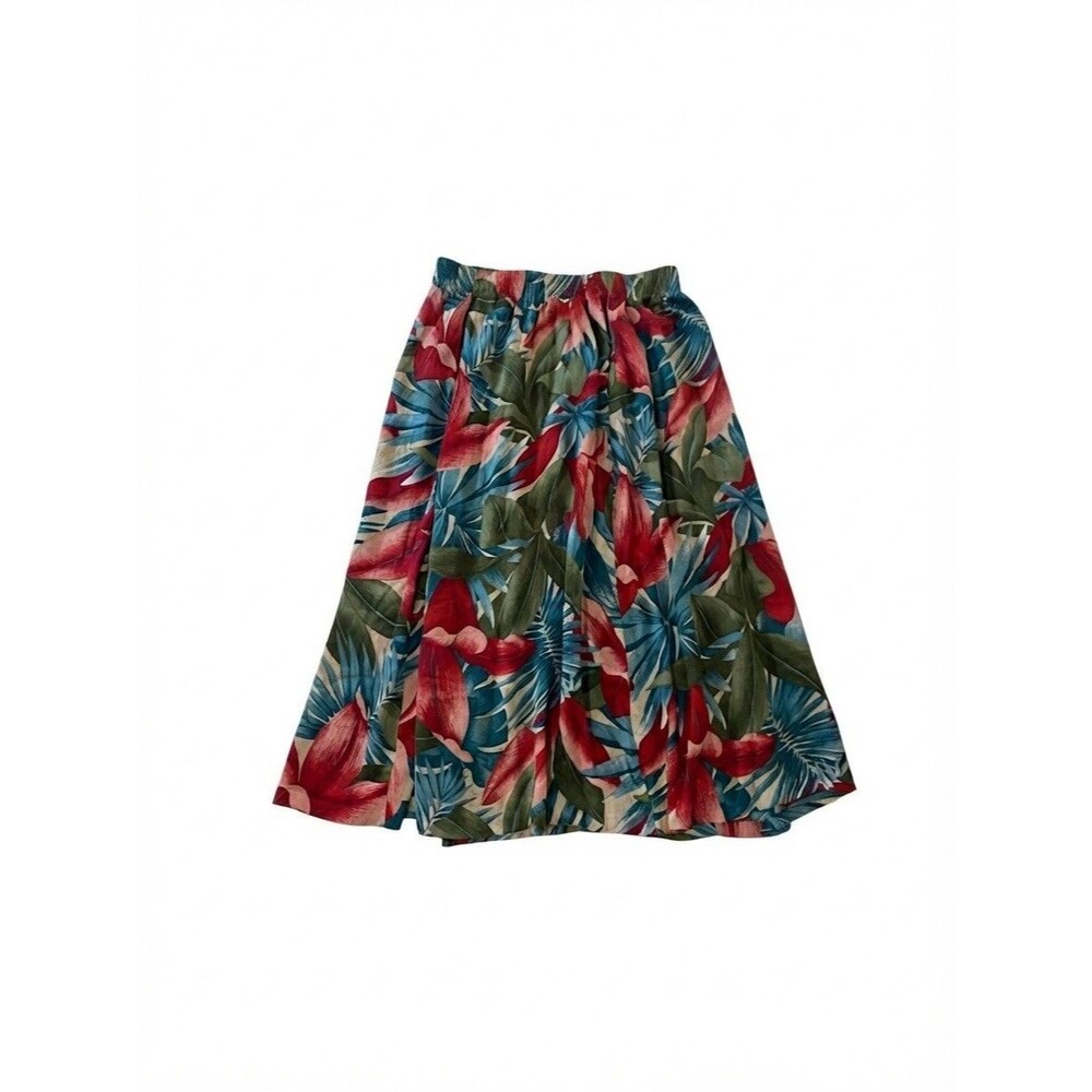 VTG 80s 90s Alfred Dunner Women's 16 Floral Hawaiian Green red Blue Midi Skirt